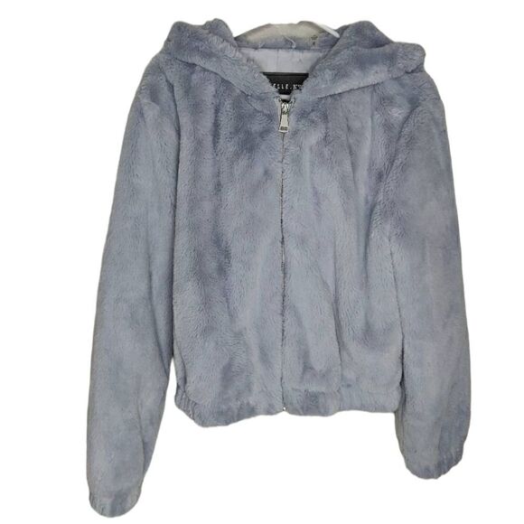 Bagatelle Pastel Blue Faux Fur Bomber Jacket - Picture 1 of 13